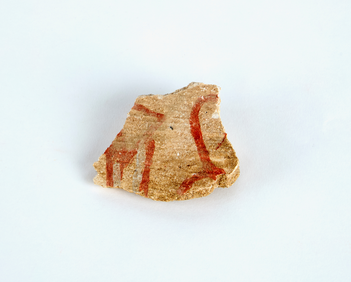 En samling av fragment av målad puts och bruk med kalkputs och bemålning. 17 fyndaskar med fragment i olika storlekar.

Fyndask 1: Totalt 13 fragment med röd och vit färg, en ser ut att ha träavtryck (varit fäst mot ett trästycke).

Fyndask 2: Totalt 7 fragment alla utom en har röd och vit färg, endast en med gråaktig obehandlad puts. 

Fyndask 3: Totalt 1 större fragment med röd och vit färg på enda sidan.

Fyndask 4: Totalt 4 fragment alla utom en med röd och vit färg, endast en med vit puts. 

Fyndask 5: Totalt 3 fragment med röd och vit färg, varav en är sotig. 

Fyndask 6: Totalt 3 fragment med röd och vit färg, en mycket tydlig medan de andra två mer diffusa. 

Fyndask 7:  Totalt 27 fragment, 24 av dessa är bemålade med röd och vit färg, 3  fragment med gråaktig obehandlad puts. 

Fyndask 8: Totalt 5 fragment, varav 4 större och en mycket liten. Alla större fragment med olika karaktär. En med vit kalkbruk och utan putsad yta, en annan med svart och röd putsad yta. Det tredje fragmentet har lite rödfärgad puts bevarad och på andra sidan ser det ut att ha träavtryck (varit fäst mot ett trästycke). Det fjärde fragmentet har en mer brungrå nyans. I fyndasken låg en lapp med text N. om V. portalen. 

Fyndask 9: Totalt 13 fragment, varav ett större fragment med svart och rödmålad puts. Ett annat fragment med svart och vitmålad puts, det tredje fragmentet har endast svartmålad puts. Sedan finns tre rödmålande putsfragment, samt tre fragment med röda linjer. Fyra fragment är ytterst små och intetsägande.

Fyndask 10: Totalt 9 fragment samt smådelar varav två har rött färgfragment. Det största fragmentet samt fyra andra är svart- och rödmålat. Tre putsfragment har röda linjer.
 
Fyndask 11: Totalt 1 fragment med röda linjer samt en mindre del med blågråa linjer. 

Fyndask 12: Totalt 1 fragment med blågrå rundad linje samt samt en mindre punkt eller koncentration nedanför.  

Fyndask 13: Totalt 5 fragment varav två med rödmålad puts. De andra tre har linjer. 

Fyndask 14: Totalt 1 fragment med vit och rödmålad puts, med flertal linjer som eventuellt kan vara del av en bokstav.
 
Fyndask 15: Totalt 1 fragment med vit och svartmålad puts, med flertal linjer som eventuellt kan vara del av en större figur. Ena delen syns en större koncentration som skulle kunna vara en fågel. 

Fyndask 16: Totalt 1 fragment med vit och rödmålad puts, med flertal rundade linjer som eventuellt kan vara del av växtlig dekor.

Fyndask 17: Totalt 1 fragment med rödmålad puts, med en vit linje.