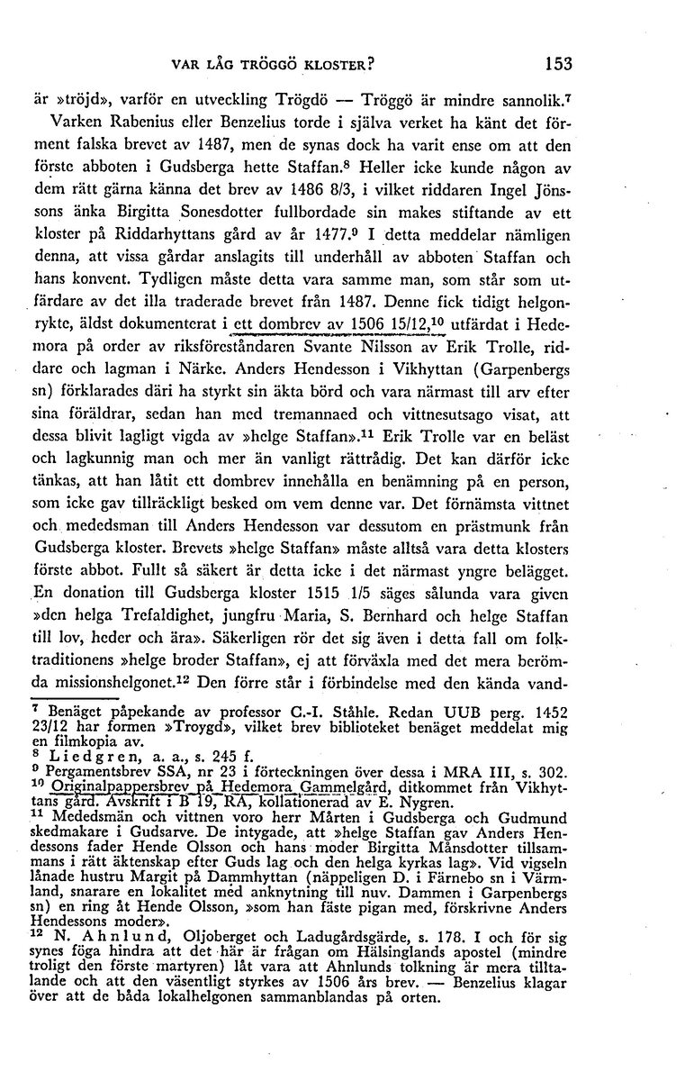 'Vart låg Tröggö kloster?' Av Sven Ljung. Särtryck ur Historisk Tidskrift 1959.

Uppsatsen behandlar två delaktighetsbrev från 1483 och 1484 med ett samband med Gudsberga.