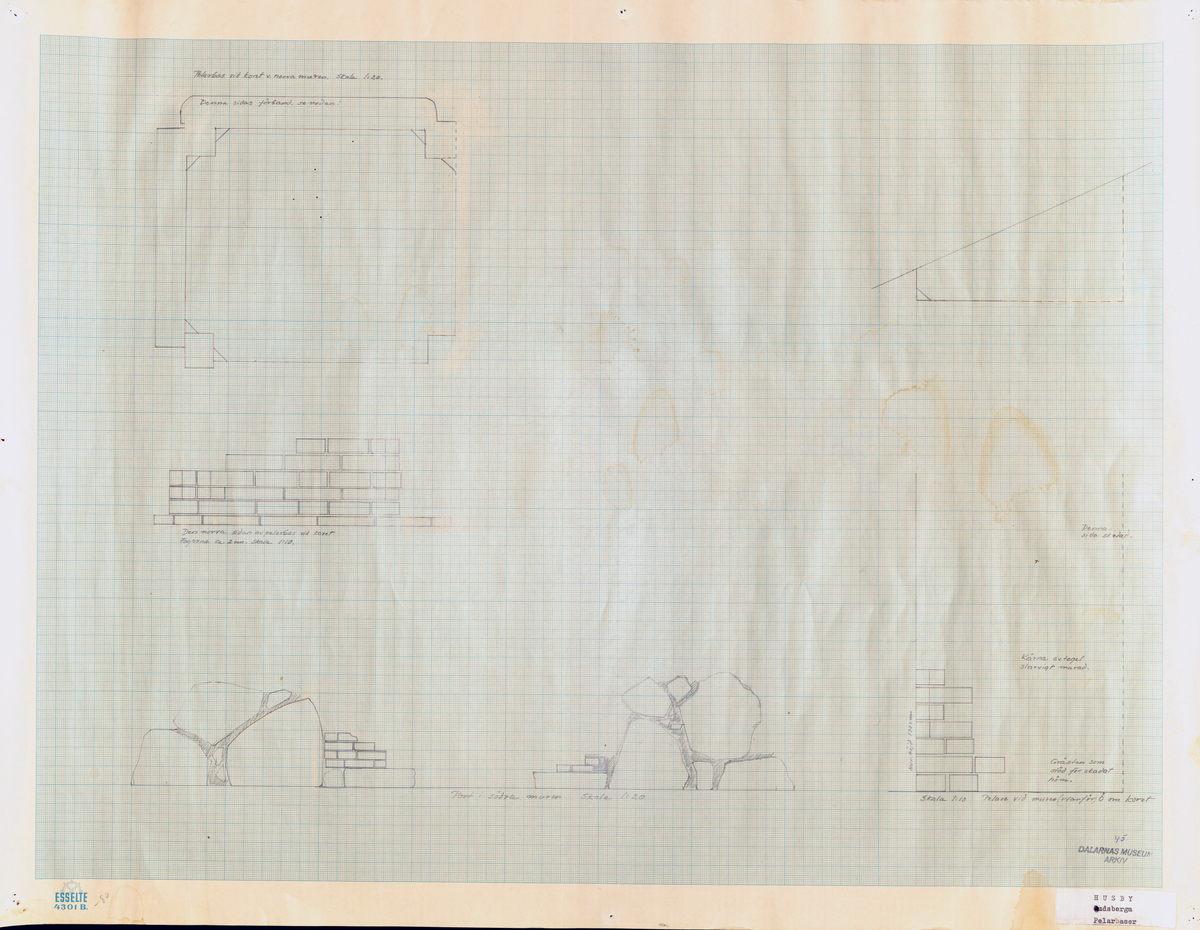 Karta, planritningar, m.m. över Gudsberga kloster i Husby socken. Av Åke Hyenstrand, Kersti Jobs, Per Henrik Rosenström och Björn Hallerdt, uppmätt 1959-61.
