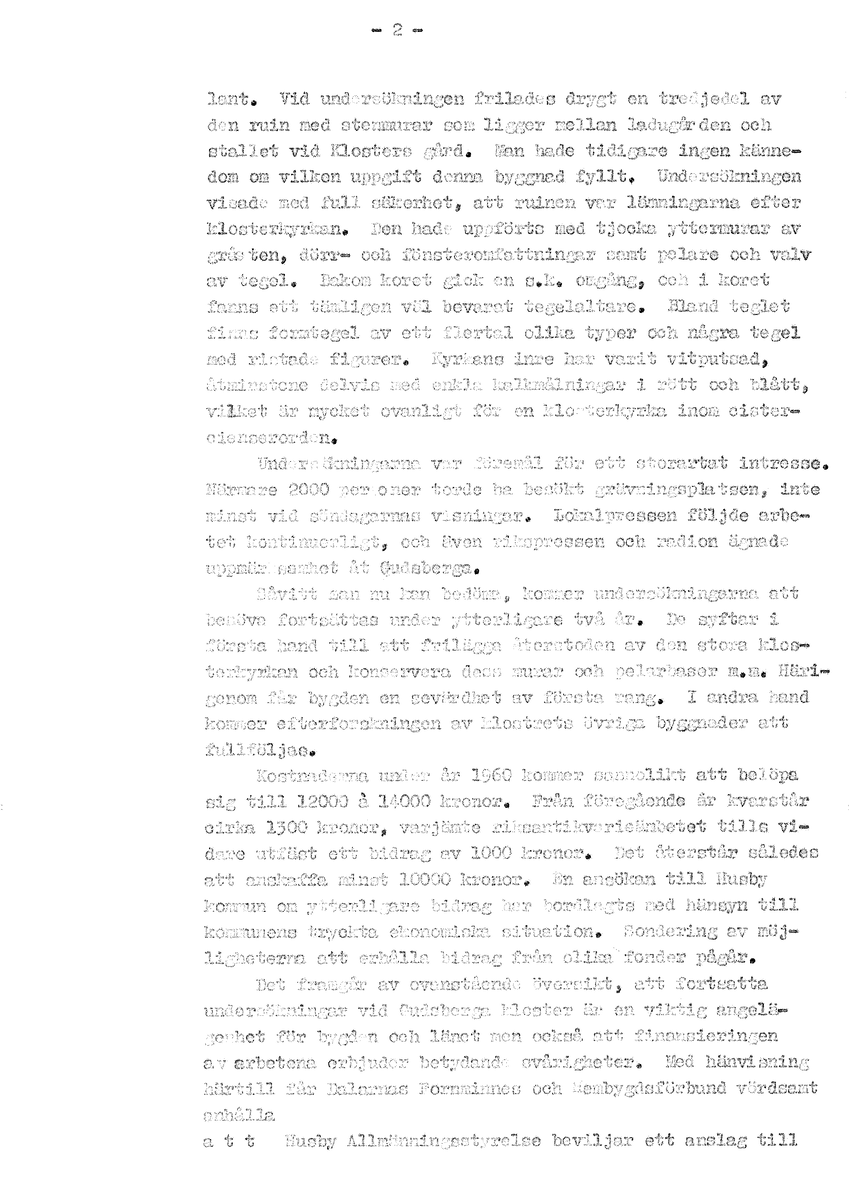 Korrespondens åren 1955-67 i samband med restaureringen av Gudsbergs kloster.

Adressater bl.a: Korsnäs Aktiebolag, RAÄ, Kommunalnämnden i Husby, Kersti Jobs, Disponent Olof Sundell Stjärnsund, Fagersta Bruks AB, Åke Hyenstrand.