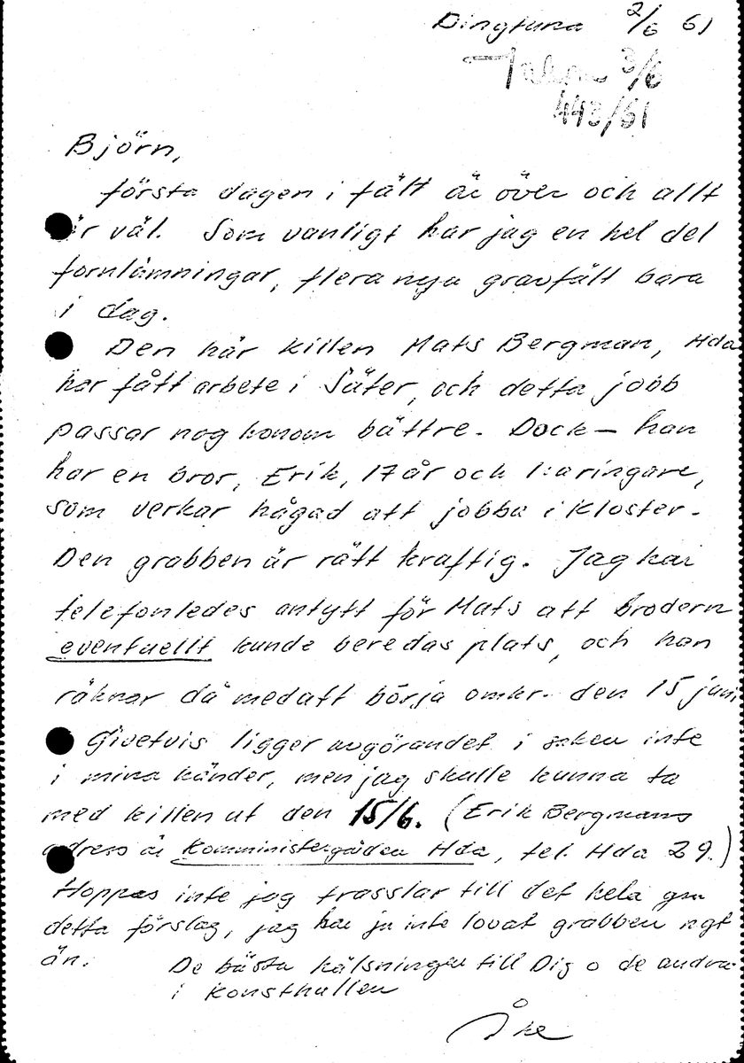 Korrespondens åren 1955-67 i samband med restaureringen av Gudsbergs kloster.

Adressater bl.a: Korsnäs Aktiebolag, RAÄ, Kommunalnämnden i Husby, Kersti Jobs, Disponent Olof Sundell Stjärnsund, Fagersta Bruks AB, Åke Hyenstrand.