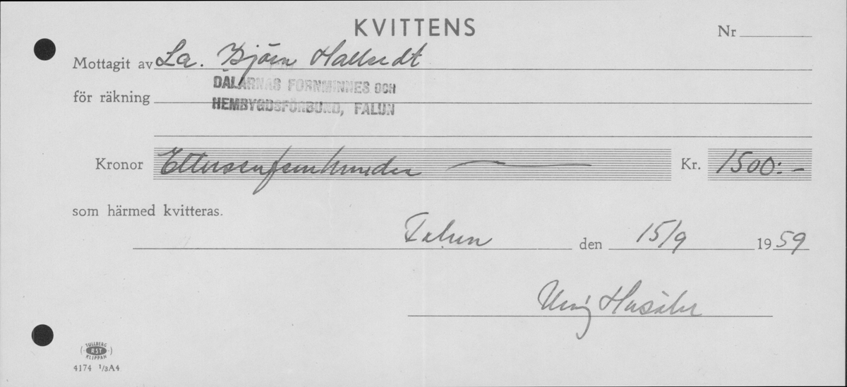 In- och utbetalningar för de arkeologiska undersökningarna i Gudsberga kloster år 1959-61.