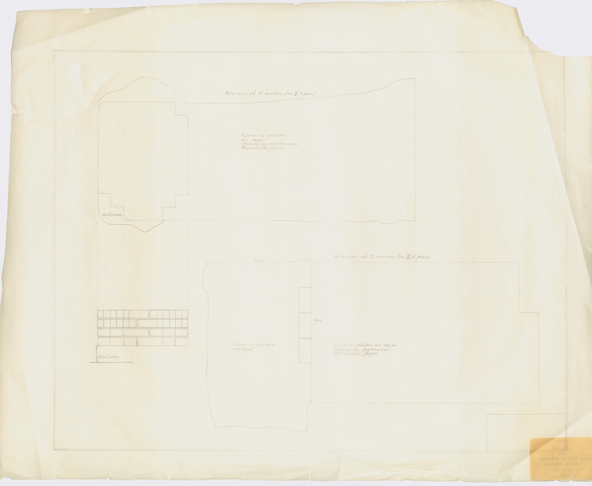 Karta, planritningar, m.m. över Gudsberga kloster i Husby socken. Av Åke Hyenstrand, Kersti Jobs, Per Henrik Rosenström och Björn Hallerdt, uppmätt 1959-61.