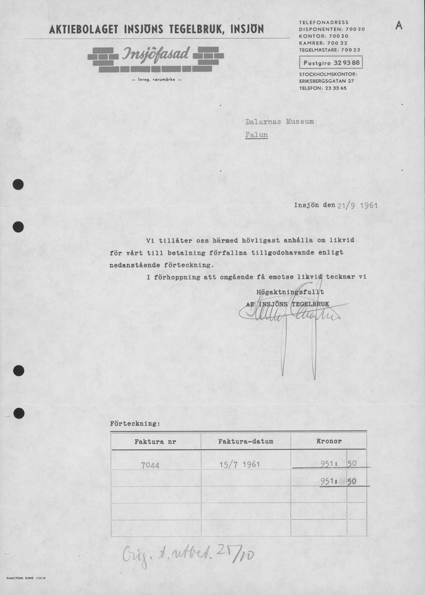 In- och utbetalningar för de arkeologiska undersökningarna i Gudsberga kloster år 1959-61.