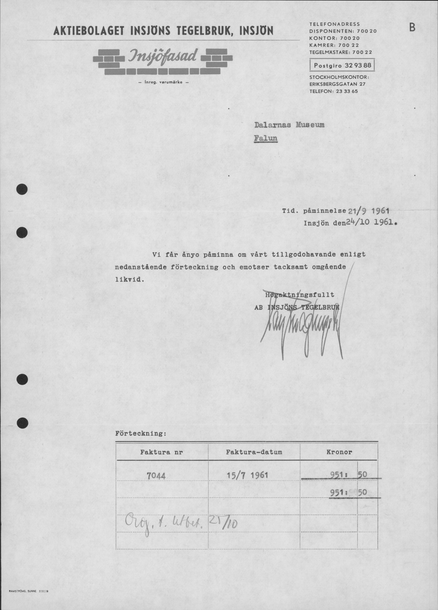 In- och utbetalningar för de arkeologiska undersökningarna i Gudsberga kloster år 1959-61.