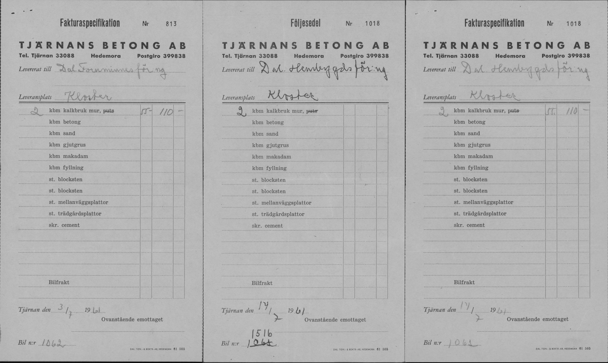 In- och utbetalningar för de arkeologiska undersökningarna i Gudsberga kloster år 1959-61.