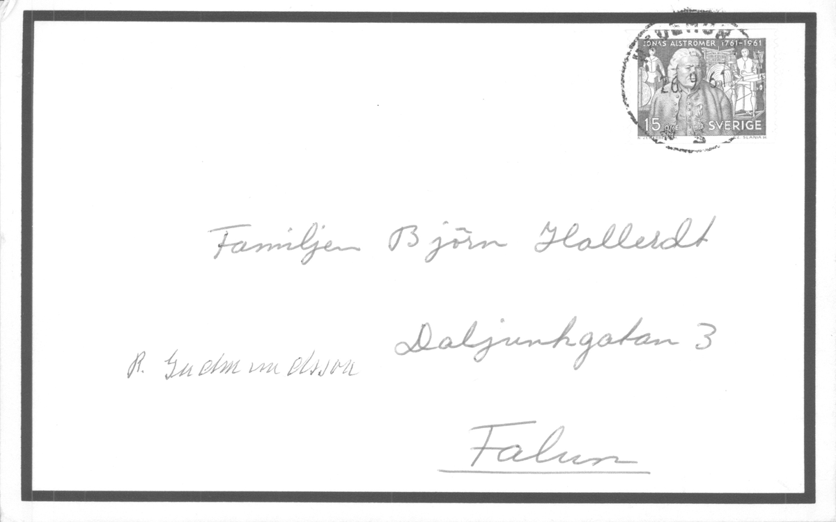 Korrespondens åren 1955-67 i samband med restaureringen av Gudsbergs kloster.

Adressater bl.a: Korsnäs Aktiebolag, RAÄ, Kommunalnämnden i Husby, Kersti Jobs, Disponent Olof Sundell Stjärnsund, Fagersta Bruks AB, Åke Hyenstrand.