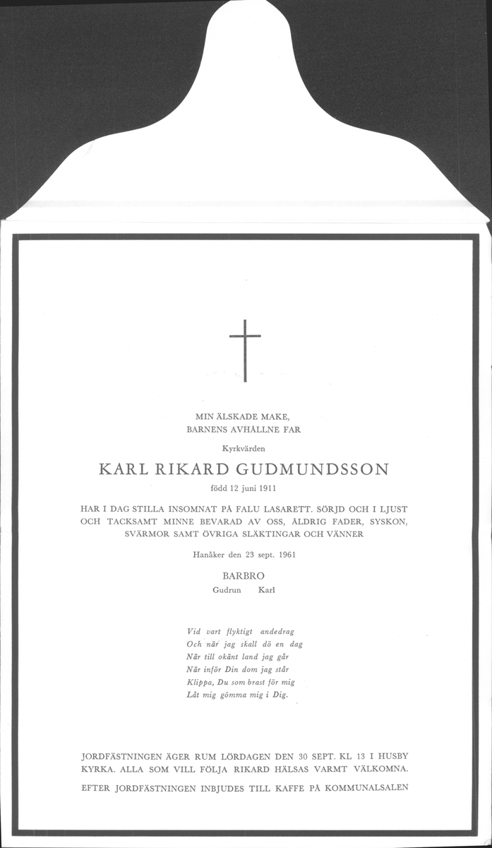 Korrespondens åren 1955-67 i samband med restaureringen av Gudsbergs kloster.

Adressater bl.a: Korsnäs Aktiebolag, RAÄ, Kommunalnämnden i Husby, Kersti Jobs, Disponent Olof Sundell Stjärnsund, Fagersta Bruks AB, Åke Hyenstrand.