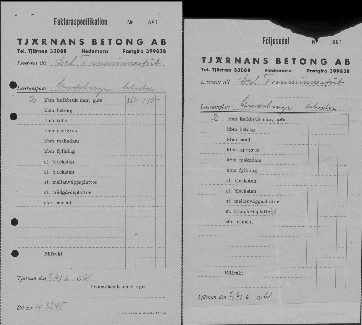 In- och utbetalningar för de arkeologiska undersökningarna i Gudsberga kloster år 1959-61.