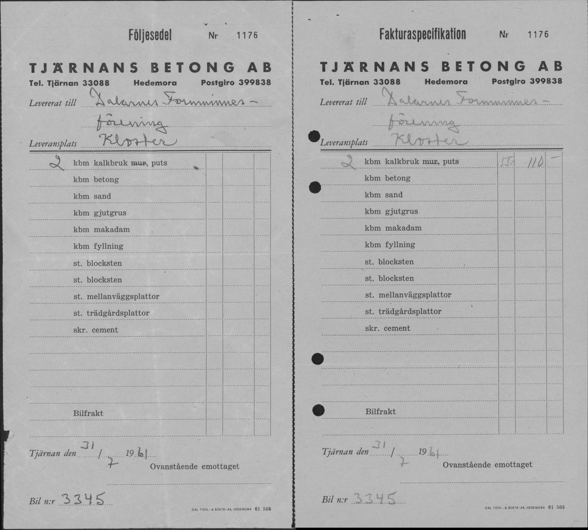 In- och utbetalningar för de arkeologiska undersökningarna i Gudsberga kloster år 1959-61.