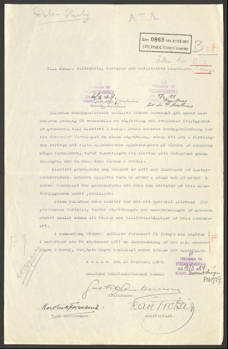 Korrespondens 1929-1973 ang undersökning vid Gudsberga kloster. Om bl.a. anslag, fynd, arbetskraft, m.m. 

Materialet är kopia ifrån Riksantikvarieämbetets antikvariskt topografiska arkiv.