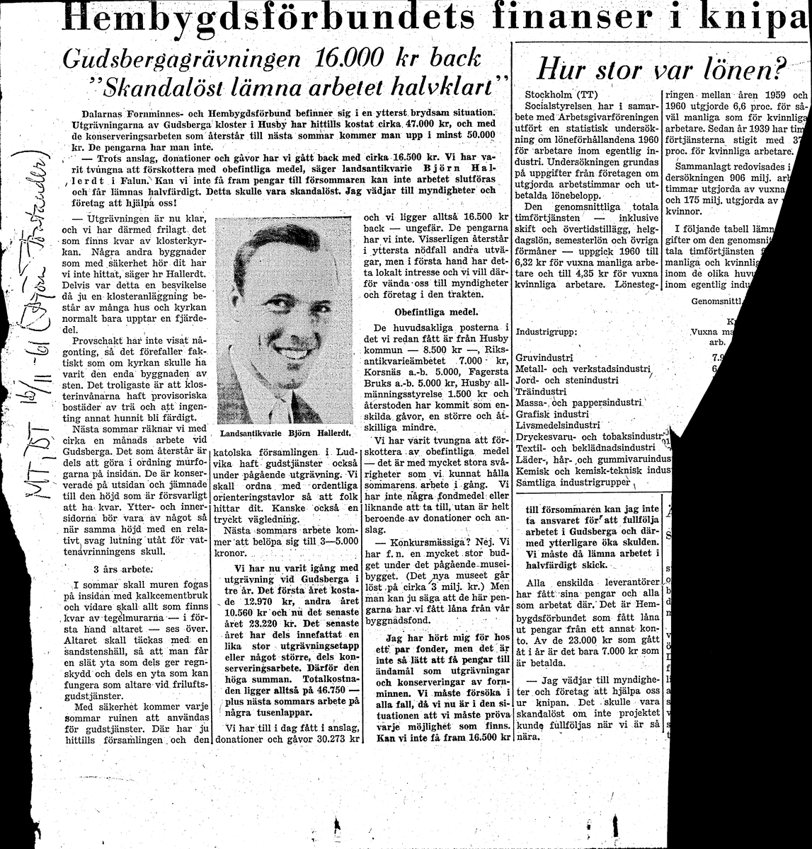 Tidningsartiklar från åren ca 1941-1963 gällande Gudsberga kloster.