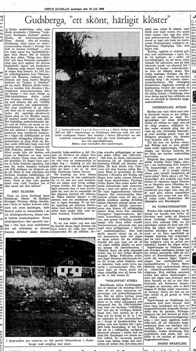Tidningsartiklar från åren ca 1941-1963 gällande Gudsberga kloster.