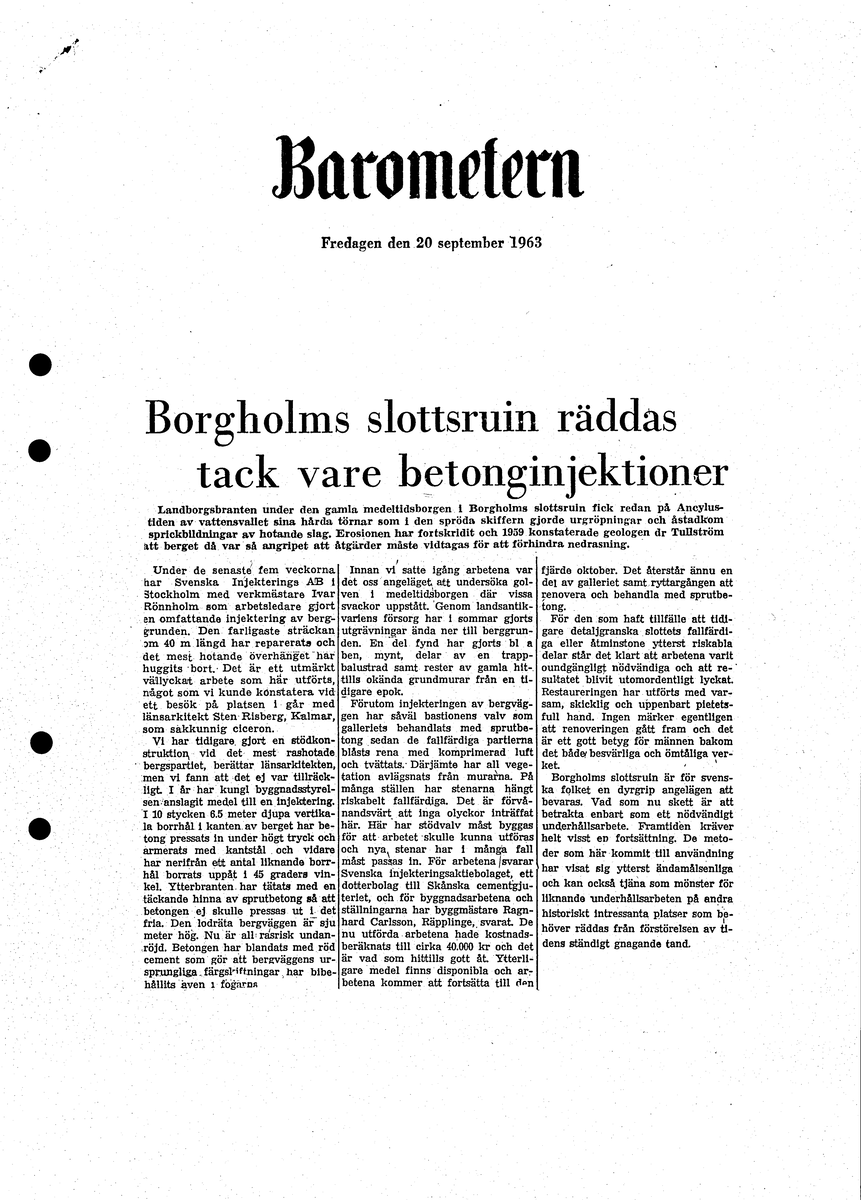 Tidningsartiklar från åren ca 1941-1963 gällande Gudsberga kloster.