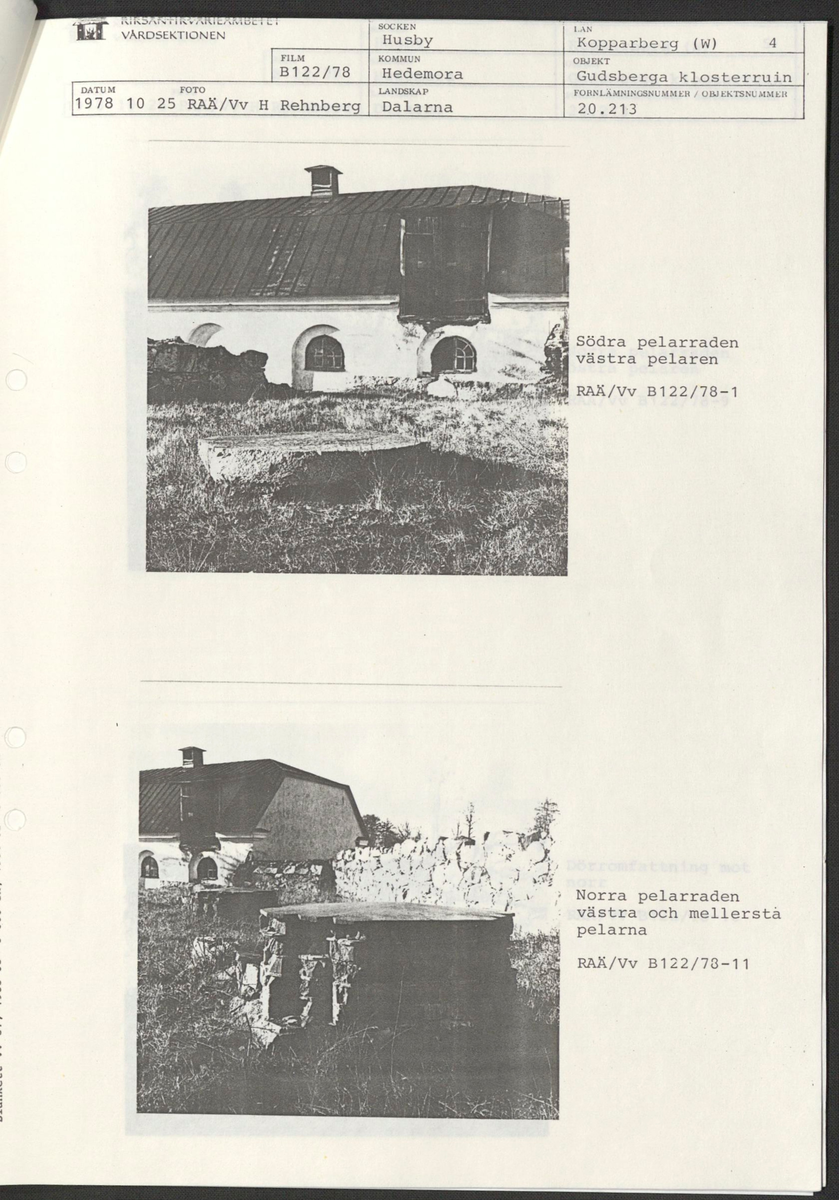 ’Restaurering av Gudsberga klosterruin’ år 1978, av RAÄ Vårdsektion. 

Materialet är en kopia ifrån Riksantikvarieämbetets antikvariskt topografiska arkiv