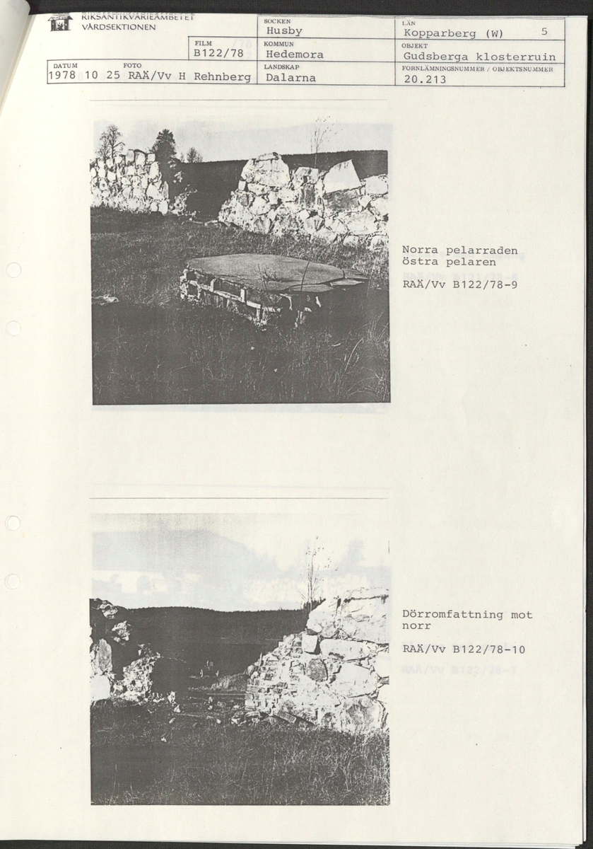 ’Restaurering av Gudsberga klosterruin’ år 1978, av RAÄ Vårdsektion. 

Materialet är en kopia ifrån Riksantikvarieämbetets antikvariskt topografiska arkiv