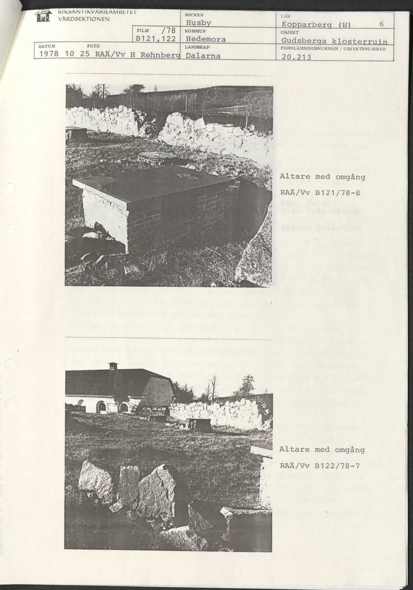 ’Restaurering av Gudsberga klosterruin’ år 1978, av RAÄ Vårdsektion. 

Materialet är en kopia ifrån Riksantikvarieämbetets antikvariskt topografiska arkiv
