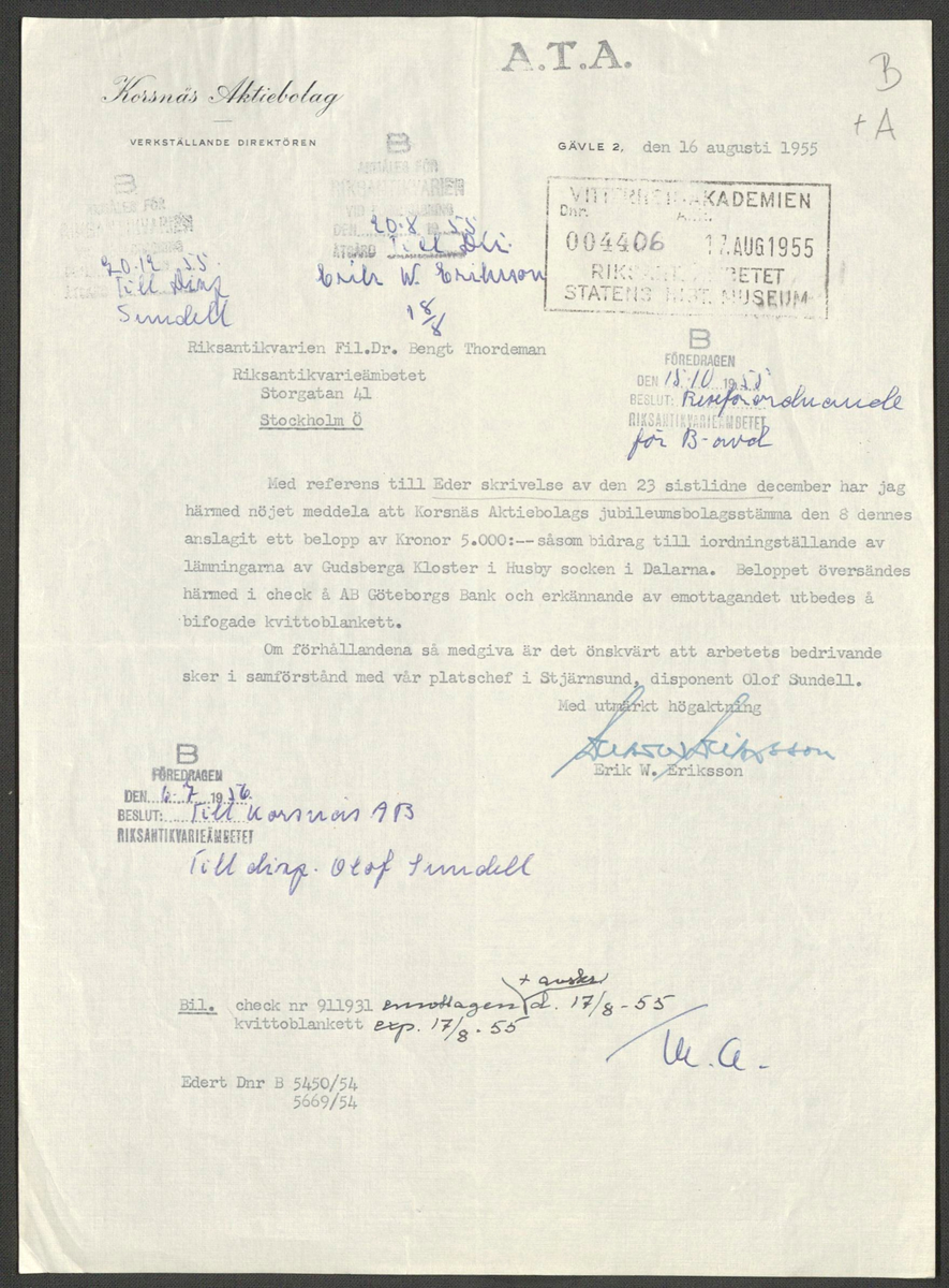 Korrespondens 1929-1973 ang undersökning vid Gudsberga kloster. Om bl.a. anslag, fynd, arbetskraft, m.m. 

Materialet är kopia ifrån Riksantikvarieämbetets antikvariskt topografiska arkiv.