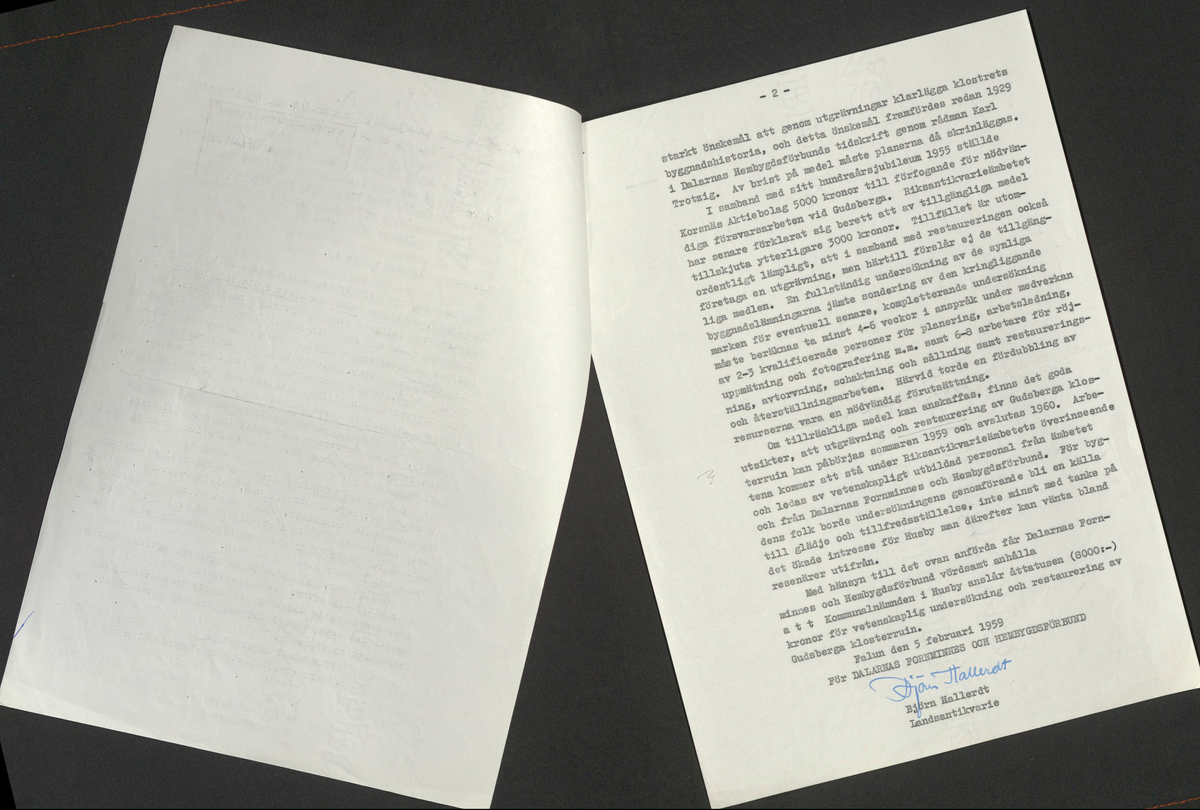 Korrespondens 1929-1973 ang undersökning vid Gudsberga kloster. Om bl.a. anslag, fynd, arbetskraft, m.m. 

Materialet är kopia ifrån Riksantikvarieämbetets antikvariskt topografiska arkiv.
