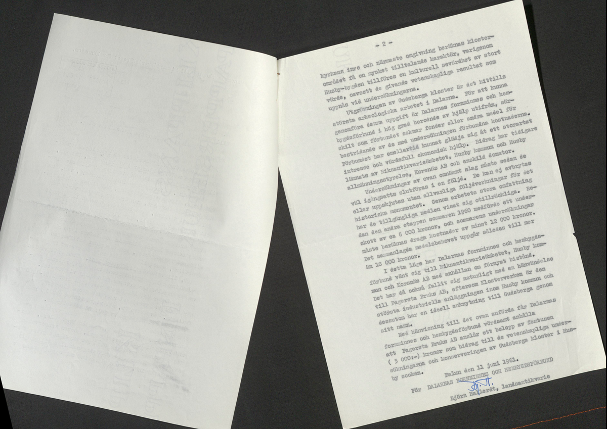 Korrespondens 1929-1973 ang undersökning vid Gudsberga kloster. Om bl.a. anslag, fynd, arbetskraft, m.m. 

Materialet är kopia ifrån Riksantikvarieämbetets antikvariskt topografiska arkiv.