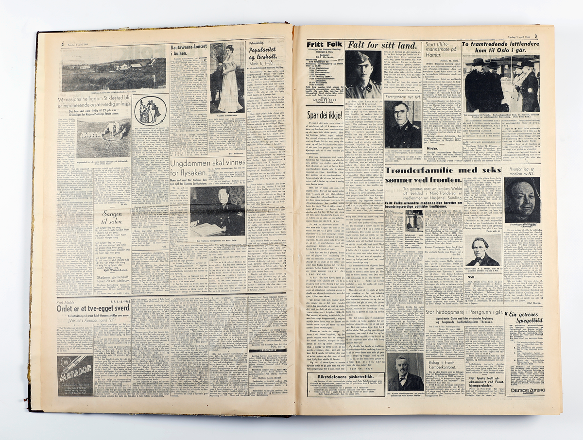 Innbundet årgang avis "Fritt Folk" 1944.