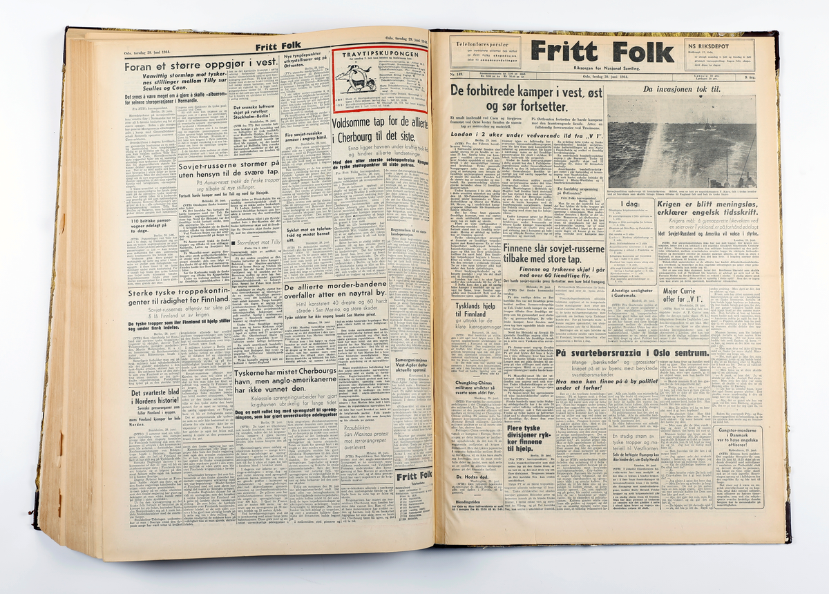 Innbundet årgang avis "Fritt Folk" 1944.