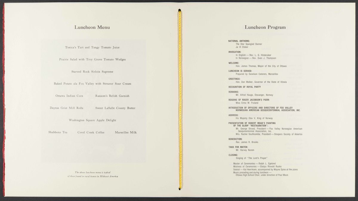 Programhefte for lunsj med Kong Olav i 1975