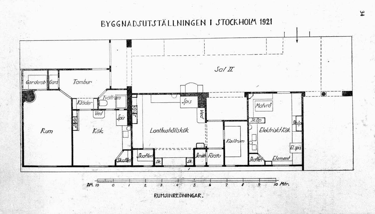 "Bygge och Bo" utställning på Konstakademien 1921.
Ritning på rumsinredningar.