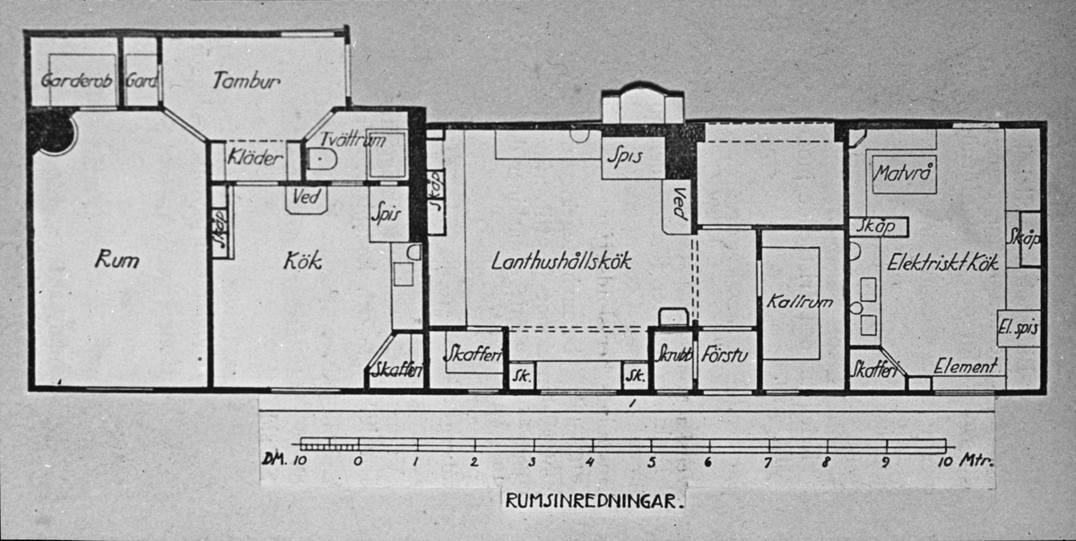 "Bygge och Bo" utställning på Konstakademien 1921.
Ritning på rumsinredningar.