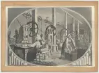 Plansch med interiör från Mariebergs ammunitionsfabrik. Tillverkning av patron m/1868 för Remingtongevär. Teckning ur Svenska Familjejournalen, 1873.