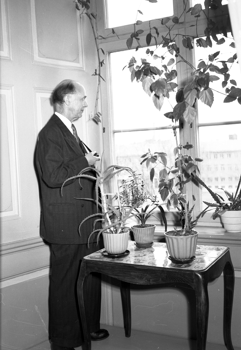 Landshövding Rickard Sandler hemma på slottet, vid hans avsked den 29 mars 1950.
