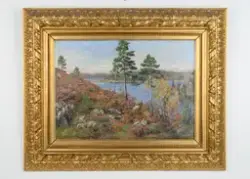 Tallar framför en sjö [OLJEMÅLNING]