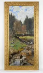Träspång över bäck [OLJEMÅLNING]