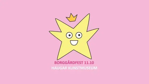 karikatur av Haugars logo med et stort smil som inviterer til Borggårdfest