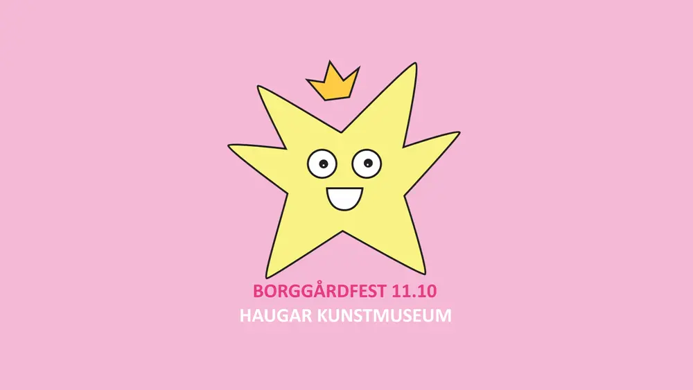 karikatur av Haugars logo med et stort smil som inviterer til Borggårdfest