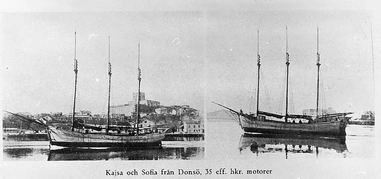 Text på kortet: "Kajsa och Sofia från Donsö, 35 eff. hkr. motorer".