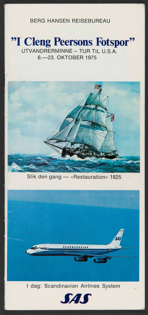 Hefte med reiserute og program for tur til USA 6.-23. oktober 1975, "I Cleng Peersons Fotspor".
