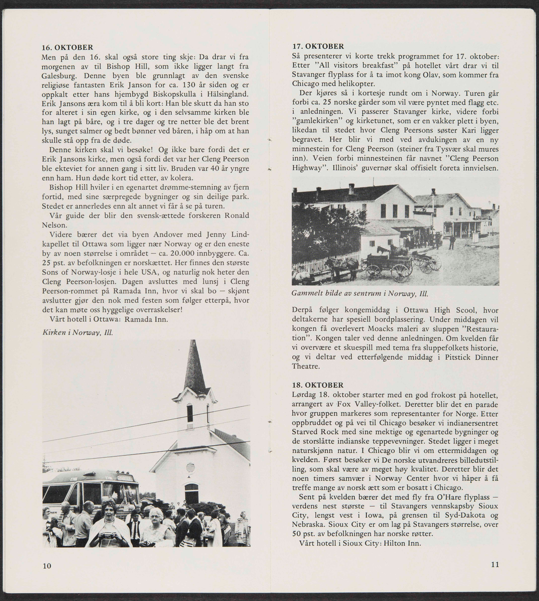 Hefte med reiserute og program for tur til USA 6.-23. oktober 1975, "I Cleng Peersons Fotspor".