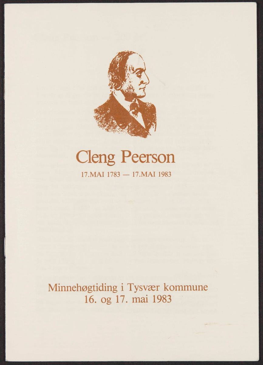 Program for minnemarkering for Cleng Peerson i Tysvær kommune 16. og 17. mai 1983.
