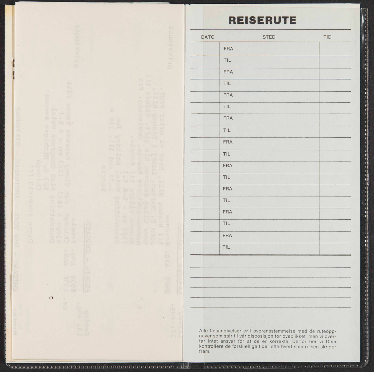 Reiserute for turen "I Cleng Peerson's fotspor" USA 1975.