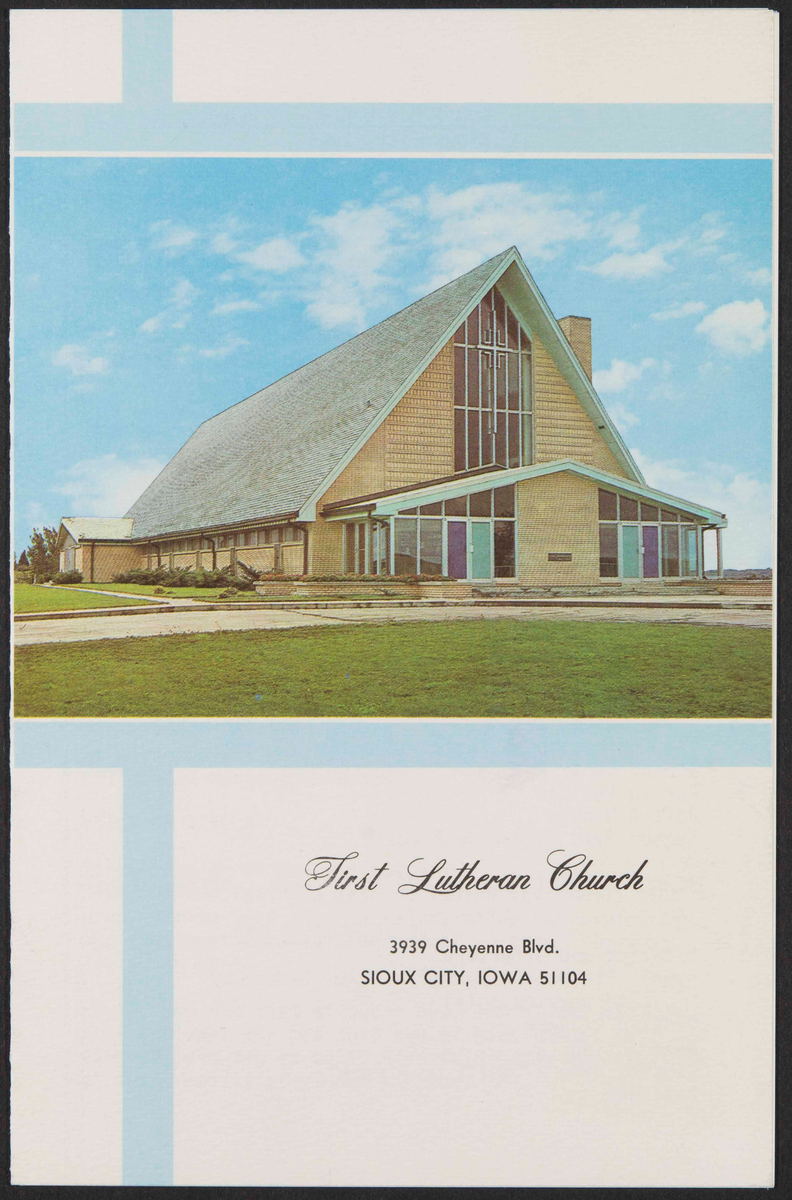 Program for gudstjeneste i First Lutheran Chruch i Sioux City.
