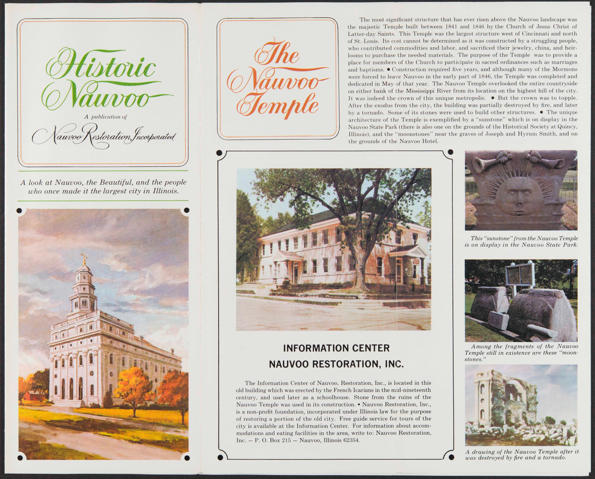 Reklamebrosjyre for turister om Nauvoo, Illinois.