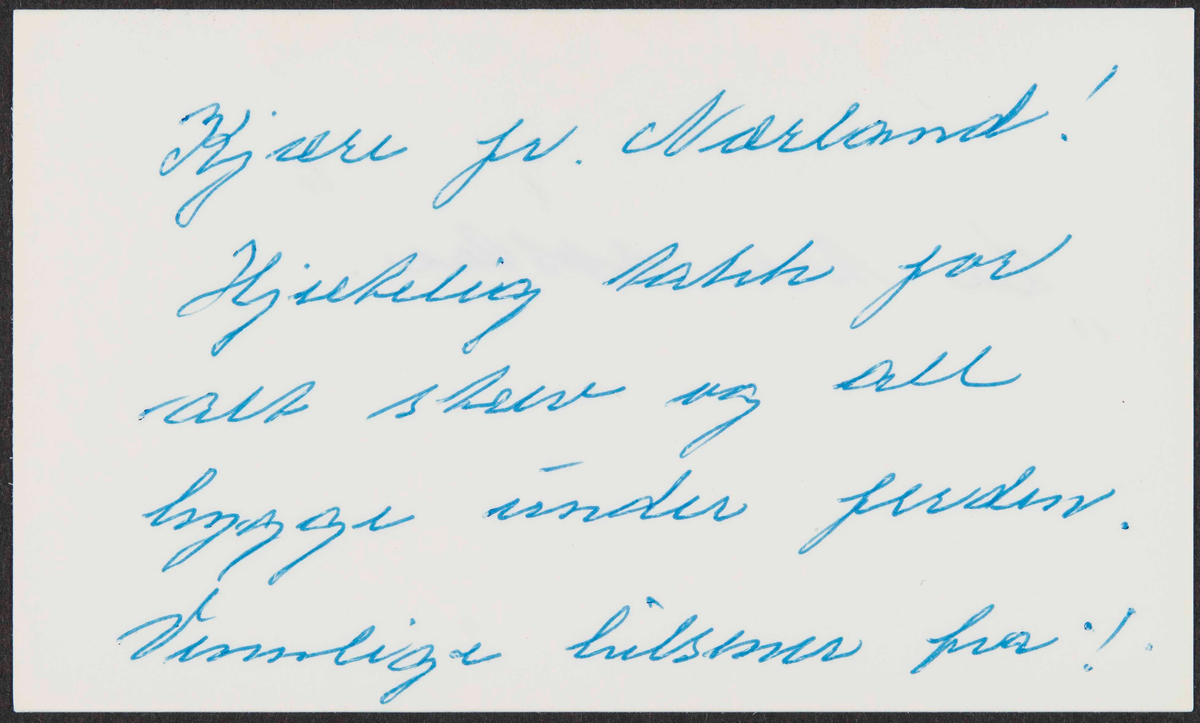 Takkebrev til Kristin Nærland Kamsvåg fra deltakere på reisen "I Cleng Peersons fotspor" USA 1975.