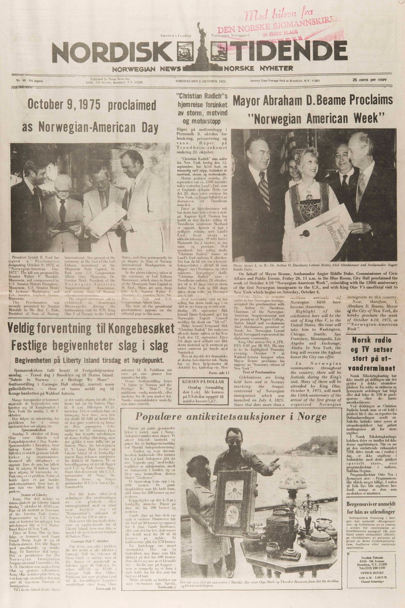 Komplett eksemplar av Nordisk Tidende fra 02.10.1975.