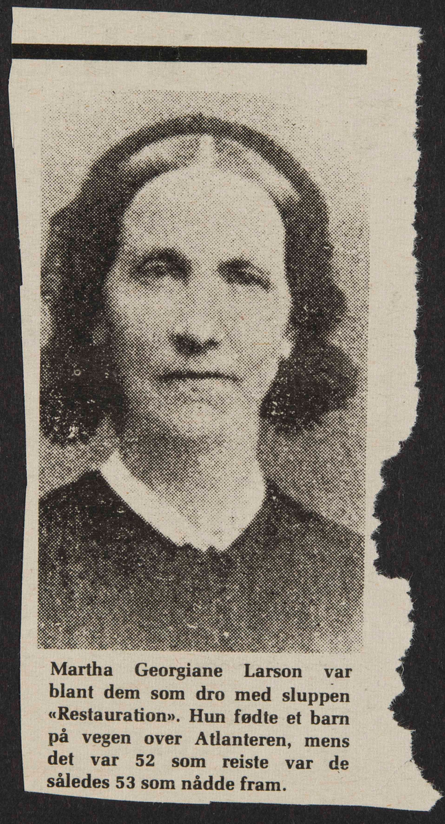 Avisutklipp om Martha Georgiana Larsen.