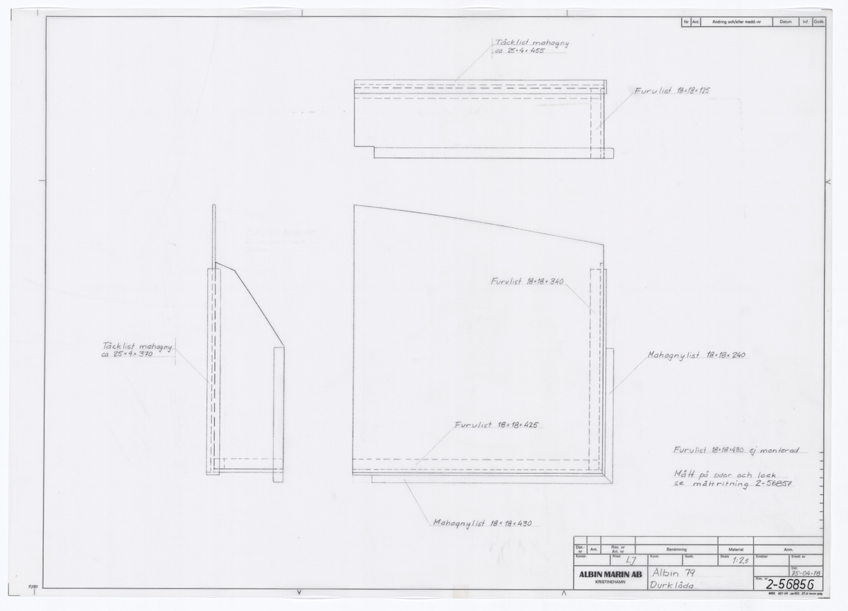 Fyra ritningar på durklåda till ALbin 79