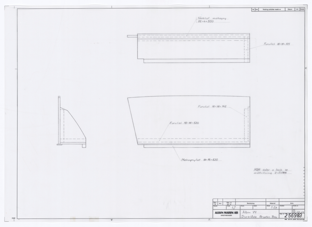 Fyra ritningar på durklåda till ALbin 79