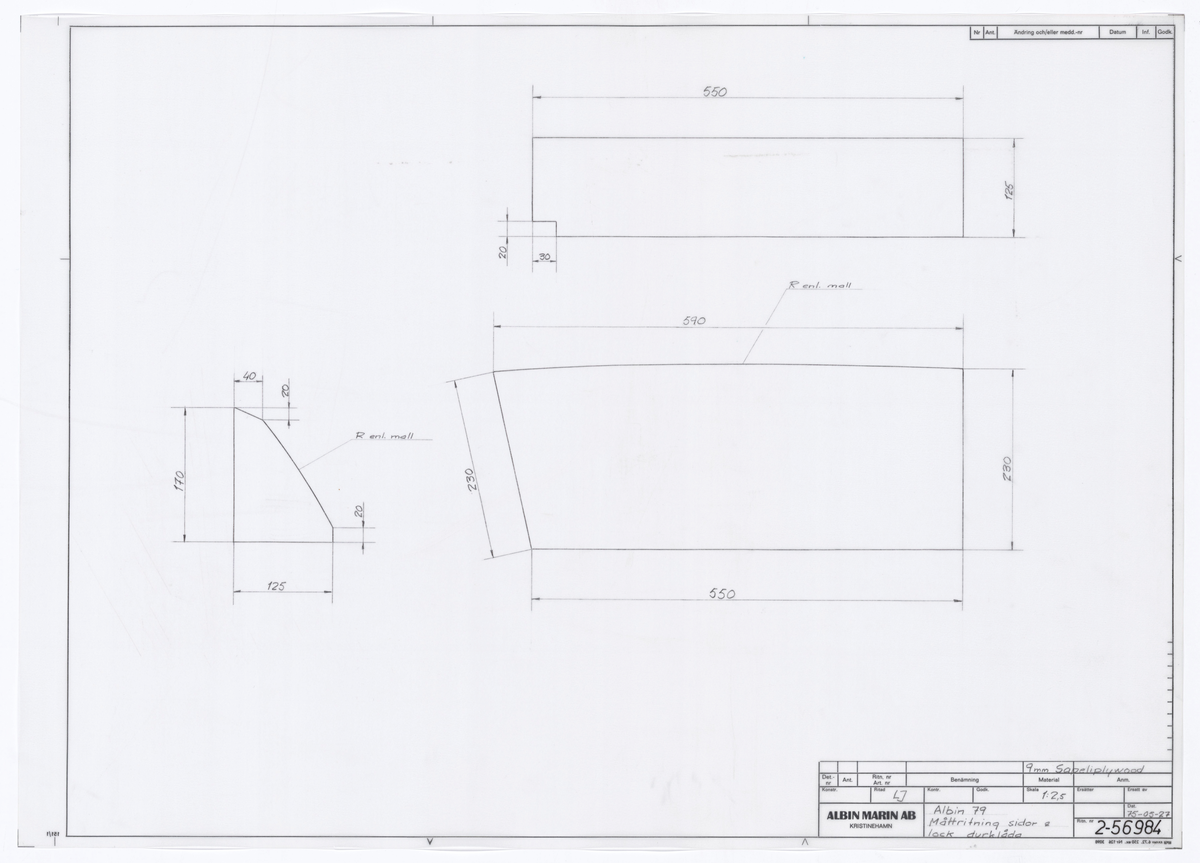 Fyra ritningar på durklåda till ALbin 79