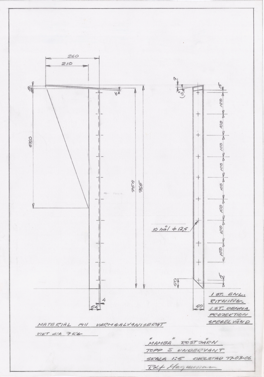 Tre ritningar, röstjärn topp och undervant, röstjärn och röstjärn vant, till Mamba 34 "BK 3/4-ton"