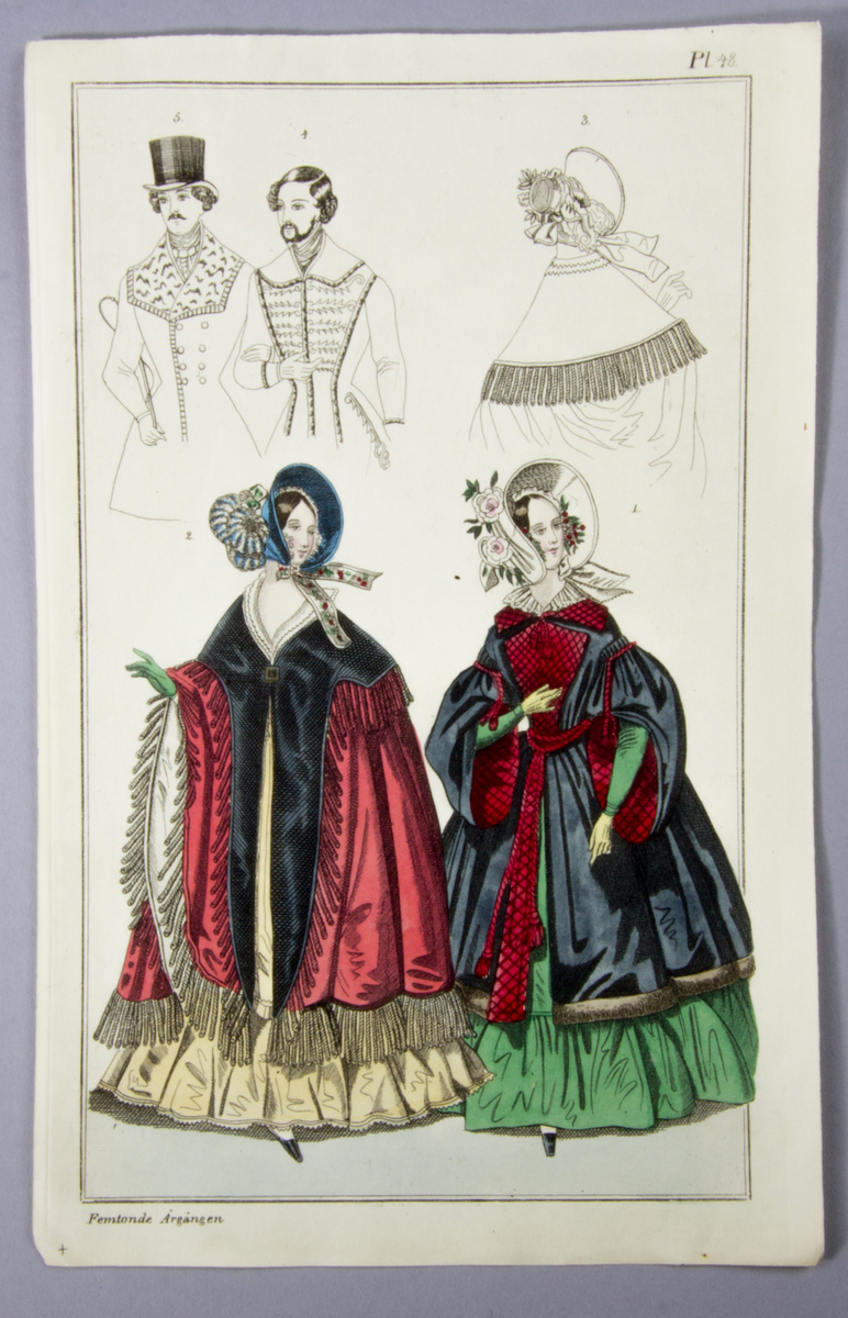 Tidskrifter, 6 st med lösblad, "Magasin för konst, nyheter och moder" utgiven av Fredrik Boye och tryckt hos C. Deleen i Stockholm 1841.

Vikt och skuren i löst blått och tryckt omslag.